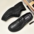 Premium Business-Freizeitschuhe für Herren aus schwarzem Leder mit weicher Sohle - 38 / Schwarz Schnürung