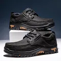 Langlebige Herren-Outdoor-Freizeitschuhe aus atmungsaktivem schwarzem Echtleder - 38 / Schwarz (Dünn)