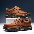 Hochwertige braune atmungsaktive Echtleder Outdoor-Freizeitschuhe für Herren mit Sohle - 38 / Hellbraun