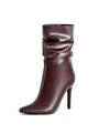 Dettaglio degli stivali a spillo bordeaux con punta affusolata e effetto slouchy. - Rosso Bordeaux (Pelle PU)