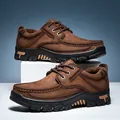 Atmungsaktive Herren Outdoor-Freizeitschuhe aus braunem Oberleder, strapazierfähige Variante. - 38 / Dunkelbraune Halbschuhe