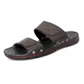 Eleganti sandali da uomo in pelle marrone con rivetti metallici e suola nera resistente - 38 / Stile con Rivetti (bw9233) / Kaki