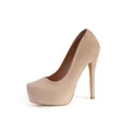Elegant apricot suede platform stiletto pumps with sleek high heels for stylish women - US11 / Apricot
