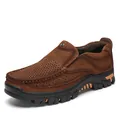 Braune, atmungsaktive Outdoor-Herrenschuhe aus Leder mit perforiertem Design und Sohle - 38 / Dunkelbraun
