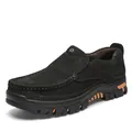 Herren-Slipper aus schwarzem Leder für Outdoor-Aktivitäten mit robuster Profilsohle. - 38 / Schwarz