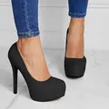 Elegant black platform high heel pumps for women, stiletto stilettos with round toe design - US11 / Black