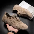 Atmungsaktive Herren-Slipper aus Schweinsleder in Khaki, lässige Autofahrerschuhe - 38 / Sandfarbene Halbschuhe