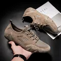 Professionelle atmungsaktive Herren-Autofahrerschuhe aus khakifarbenem Schweinsleder - 38 / Sand Mesh-Schuhe