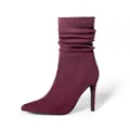 Elegant burgundy slouched suede mid-calf boots with pointed toe and stiletto heel - US9 / Burgundy