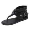 Retro black flat gladiator sandals featuring decorative buckle straps and thong design - 35 / Black