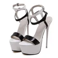 Elegant black and white platform stiletto sandals, sexy high heels for pole dancing - 38 / Black and White [16CM]