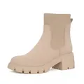 Beige knitted Chelsea ankle boot with chunky block heel and lug sole. - US6 / Nude (Velvet Surface)