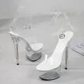 15cm clear platform high heel sandals with transparent straps for nightclub fashion - 34 / Stiletto Platform Sandals / Black