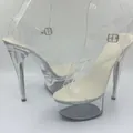 Elegant transparent 15cm platform high heel sandals for women's fashion catwalk or clubwear - 34 / Stiletto Platform Sandals (190-1) / Clear