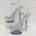15cm clear platform stiletto heels with silver insole for runway and nightclub - 34 / Stiletto Platform Sandals (190-1) / Silver