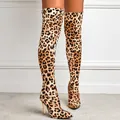 Fashionable leopard print over-the-knee boots with pointed toe and stiletto heels - 38 / Light Brown (11CM)