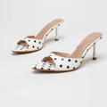 Stylish white polka dot open toe mule sandals with elegant stiletto heels for women - 35 / White Polka Dot