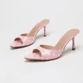 Chic pink polka dot open-toe stiletto mules, perfect for women's elegant summer vacation - 35 / Pink Polka Dot