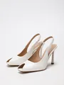Elegantes sandalias blancas de cuero encerado con tacón de aguja y punta abierta - 38 / Cera de Aceite Blanco