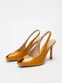 Elegantes sandalias vintage de cuero encerado amarillo mostaza con tacón alto y peep-toe - 38 / Cera de Aceite Marrón Jengibre