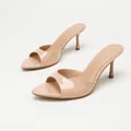 Nude patent leather open-toe stiletto mules for women's professional wear - 38 / Nude Patent PU