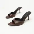 Elegant brown peep-toe stiletto mules for women, versatile high-heeled summer sandals - 38 / Jujube Brown PU