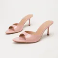 Elegant pink patent leather peep-toe stiletto heeled mules for women - 38 / Nude Pink Mirror