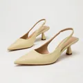 Elegant nude pointed-toe slingback kitten heels with comfortable square heel for work - 38 / Light Yellow PU
