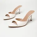 Elegant white mirror finish peep-toe stiletto mules for women in minimalist style - White Mirror