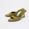 Olive green velvet peep-toe stiletto mules for women with elegant minimalist design - 35 / Green