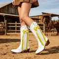 DIY yellow ribbon bow and white beaded fringe accessories for western cowboy boots - 25cm / Yellow