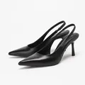 Elegant black pointed-toe slingback stiletto heels for women with a French style design - 38 / Black