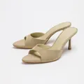 Elegant beige suede stiletto mules with open-toe design and slim high heel for women - 35 / Beige