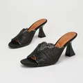 Elegant black rhinestone high-heel mules with scalloped edges - 38 / Black Satin