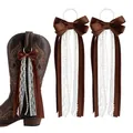 Brown ribbon bow boot charms with white lace and pearl strands for cowboy boots - Brown