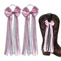 Pink plaid bow boot charms with ribbons and pearls for cowboy boots - Pink