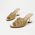 Elegant gold high-heeled mule sandals featuring a heavy rhinestone fan-shaped pattern - 35 / Gold Mirror Bracelet