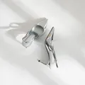 Elegant silver stiletto slingback heels featuring a sparkling rhinestone-embellished strap. - 38 / Stiletto / 6cm / Silver