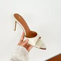 Elegant cream pointed toe high heel mules with luxury sparkling rhinestone embellishments. - 34 / 6cm Stiletto Heel Style (26L39) / White