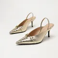 Elegant gold snakeskin textured pointed-toe slingback high-heel sandals for women - 35 / Gold Crocodile