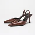 Elegantes zapatos de tacón destalonados con punta fina en cuero craquelado marrón - 38 / Marrón Agrietado