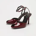 Elegant wine red glossy open toe high heel sandals with stylish ankle strap design - 35 / Wine Red Wrinkle Patent