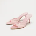 Elegant pink lace pointed toe high-heeled sandals with stiletto heel for summer - 35 / Pointed High Heel Mules / Pink Floral Mesh