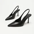 Elegant black pointed-toe slingback pumps with a slim high heel for office commuting - 35 / Black