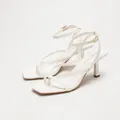 Elegant white PU square toe strappy sandals with slim kitten heel and ankle strap - 35 / White PU