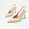 Elegant beige pointed-toe slingback high heel sandals with thin stiletto heel for women. - 35 / Apricot