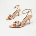 Elegant rose gold metallic pointed-toe high heel sandals with an adjustable ankle strap - 38 / Champagne Mirror