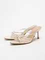 Champagne satin stiletto sandals for women with mesh panels and elegant bow details. - 38 / Apricot
