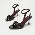 Elegant black beaded stiletto sandals with ankle strap for party wear - 38 / Black Mirror
