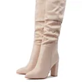 Eleganti stivali sopra il ginocchio beige arricciati con tacco alto e punta fine - 38 / Stile Scamosciato (Tacco 10cm) / Scamosciato Albicocca